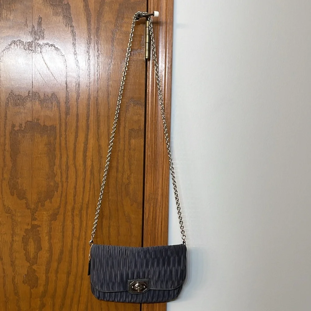 COACH UEC Vintage Blue Clutch or Shoulder Bag Ruched Leather Trim - Picture 10 of 16